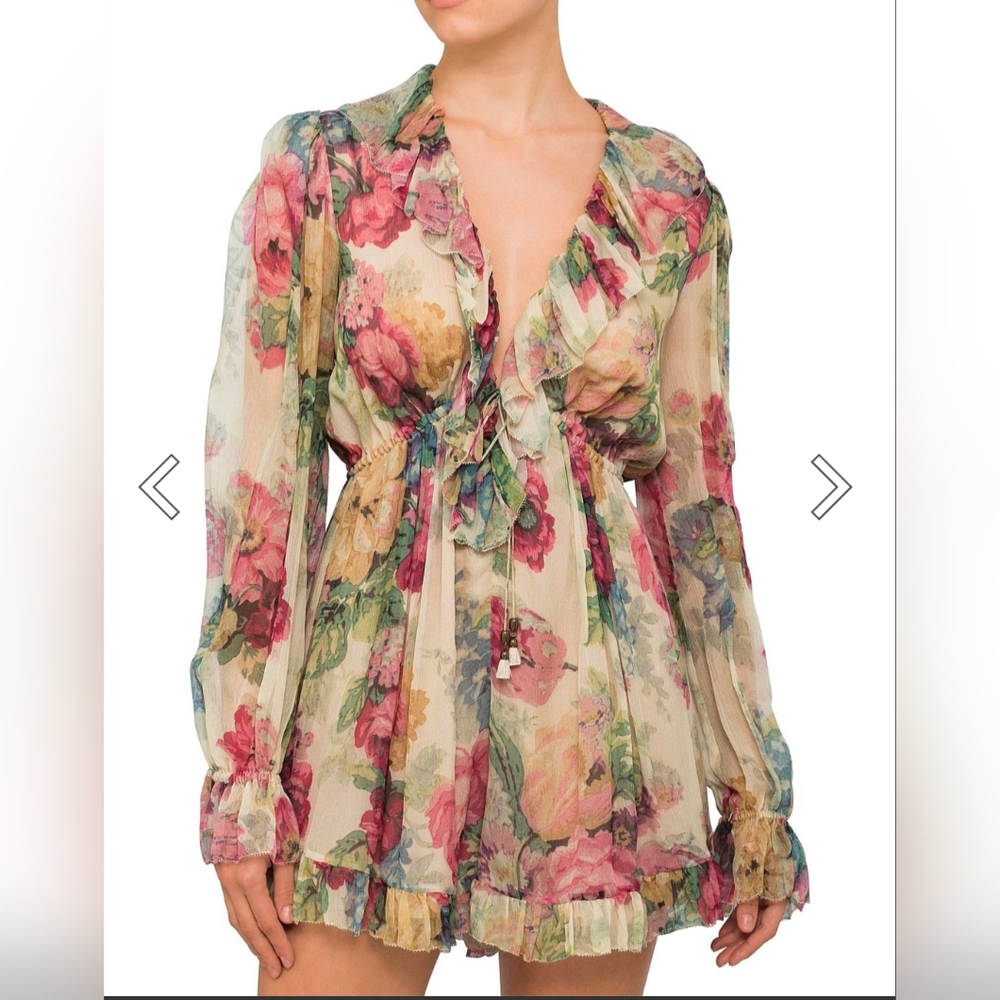 Zimmermann Melody Floating Playsuit Silk Floral One Piece Women's Small